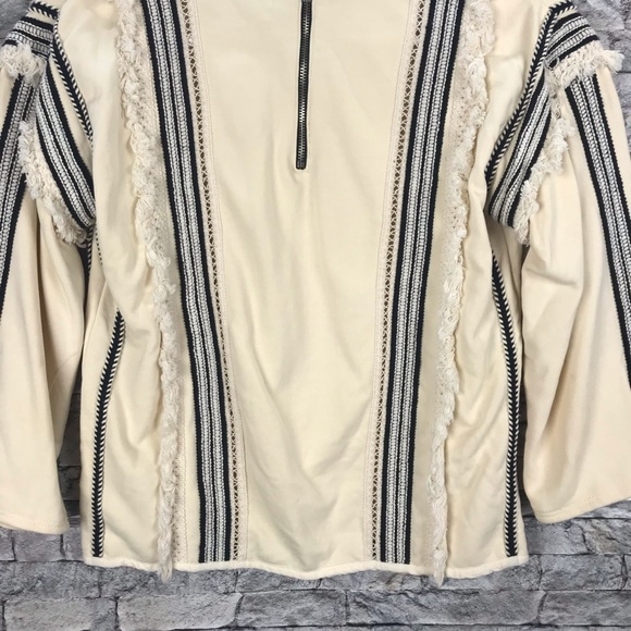 Anthropologie Eri + Ari Cream Lace tasseled 3/4 Sleeve Top Size XXSmall Petite - Picture 10 of 14